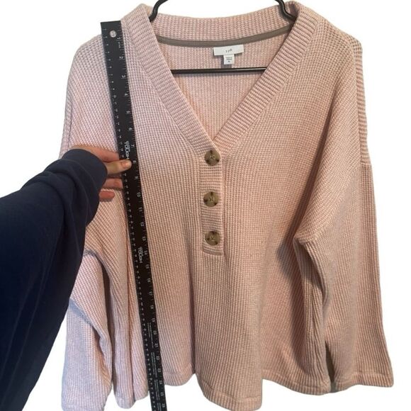 J. Jill- Pink Waffle Knit Henley Pullover Long Sleeve Sweater, Size XL - Picture 5 of 8